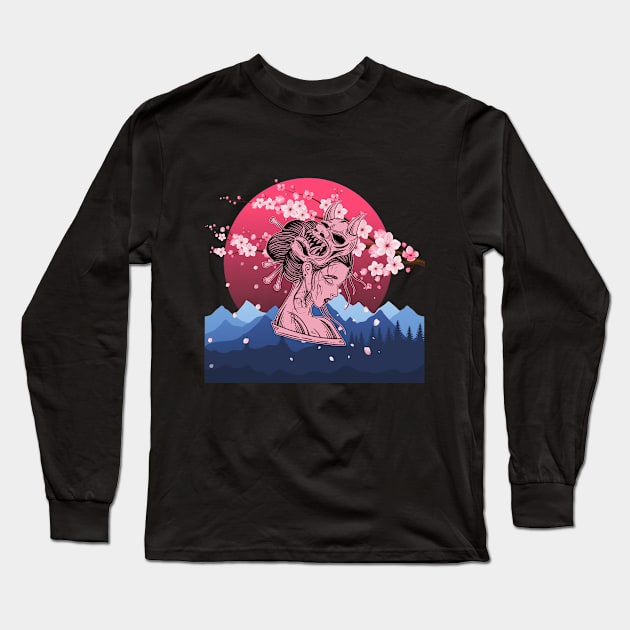 Anime Girl Art Demon - Cute Geisha Long Sleeve T-Shirt by Celestial Mystery